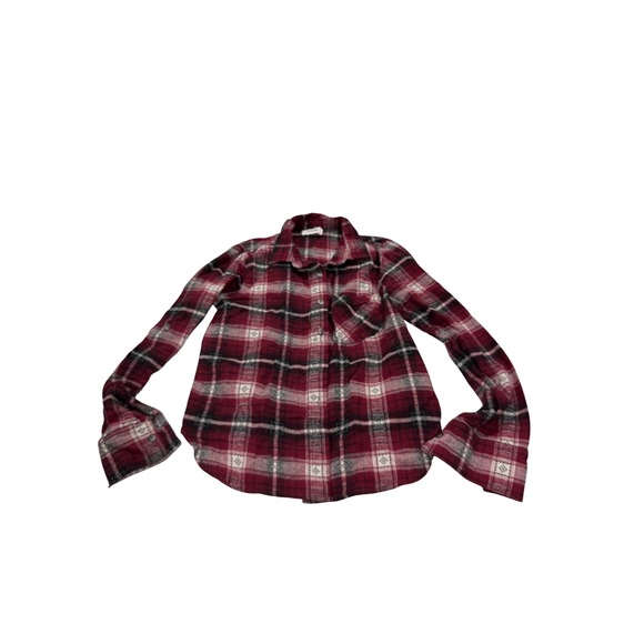 Maddie Red Plaid Flannel Button Down Shirt Lace Back Floral Embroidered Womens S - Picture 2 of 8